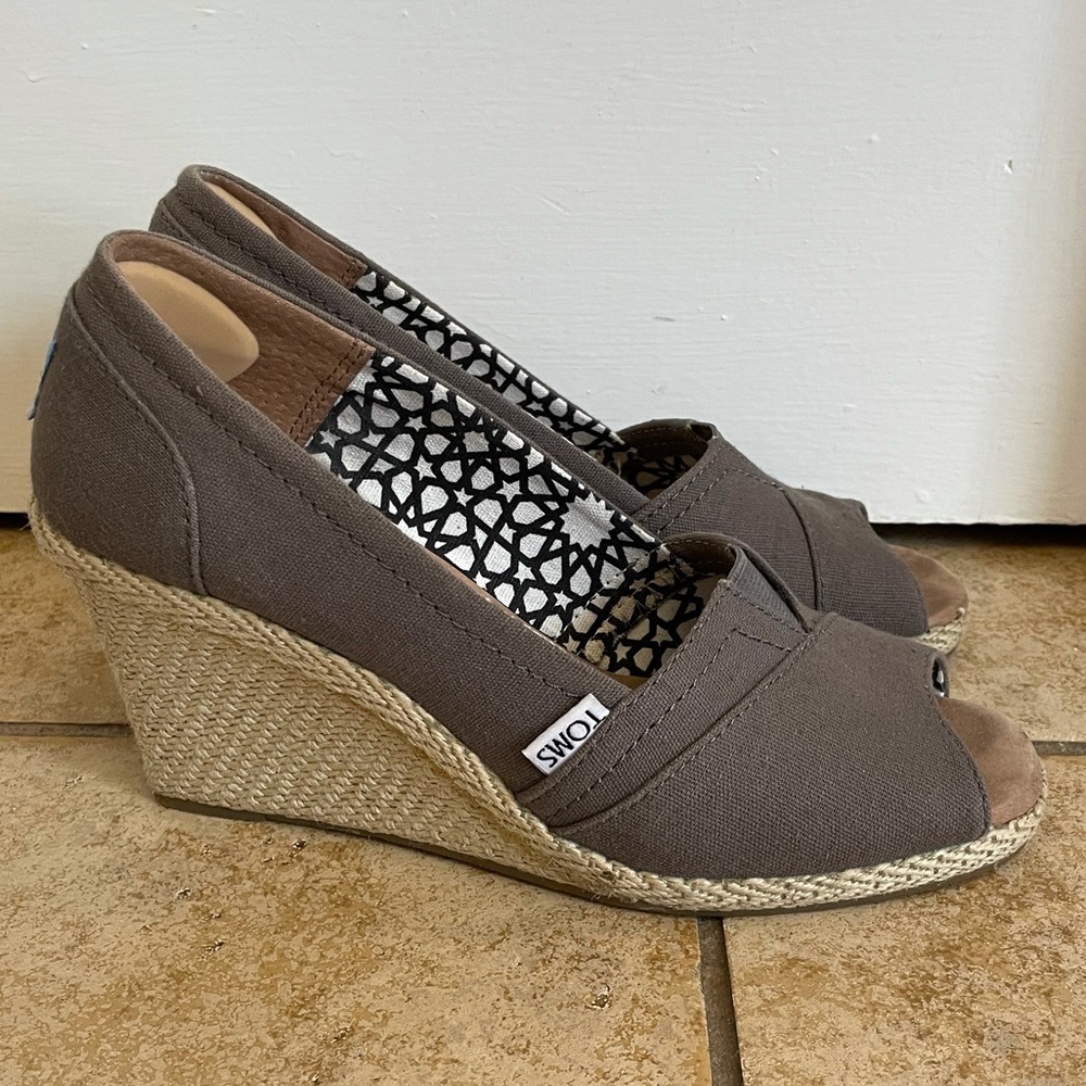 TOMS grey espadrille wedges